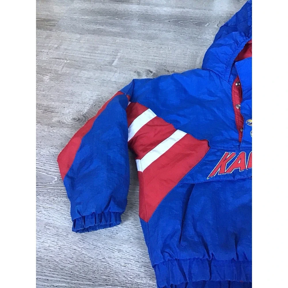 Vintage 90s Kansas Jayhawks 1/4 Zip Pullover Starter Jacket Size Kids M Puffer